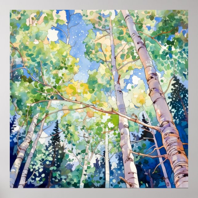 Impresión de pintura de acuarela de bosque (Frente)