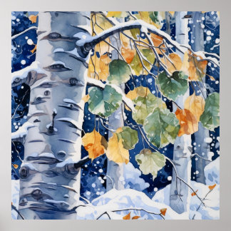 Impresión de pintura de acuarela de bosque