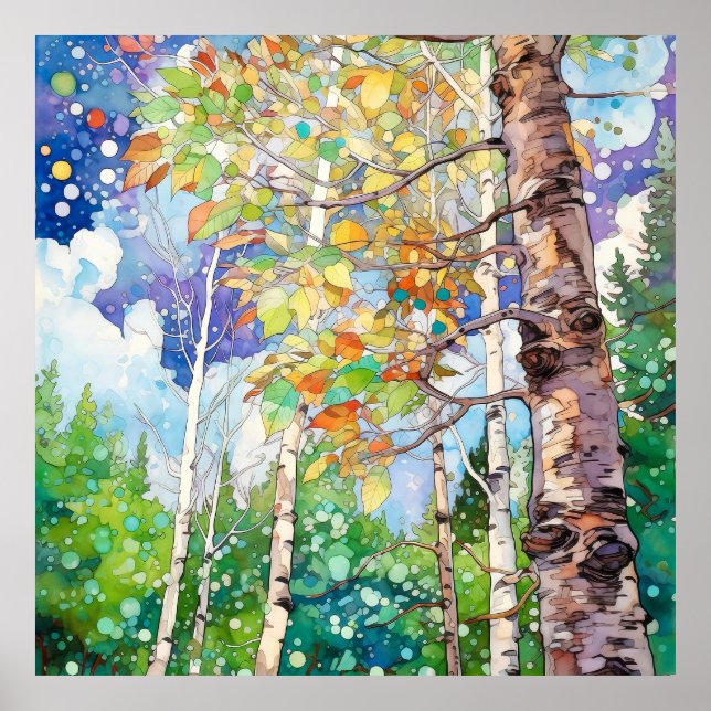 Impresión de pintura de acuarela de bosque (Frente)