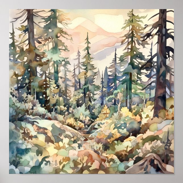 Impresión de pintura de acuarela de los bosques de (Frente)