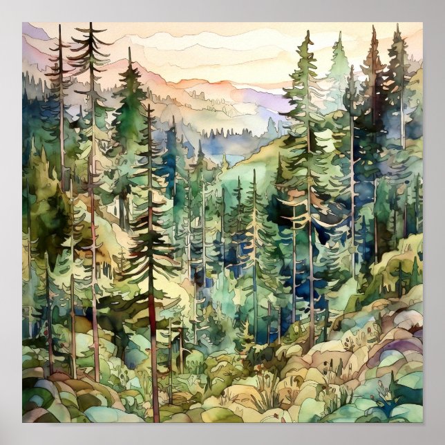 Impresión de pintura de acuarela de los bosques de (Frente)