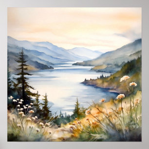 Impresión de pintura de acuarela de paisajes de mo