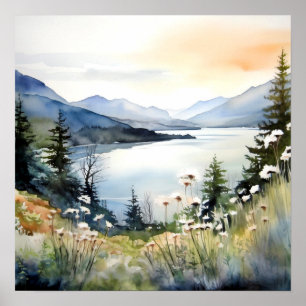 Impresión de pintura de acuarela de paisajes de mo