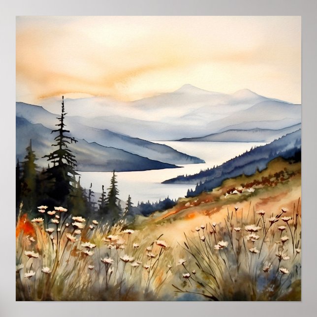 Impresión de pintura de acuarela de paisajes de mo (Frente)