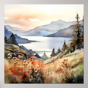 Impresión de pintura de acuarela de paisajes de mo