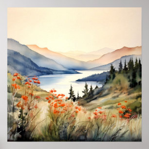 Impresión de pintura de acuarela de paisajes de mo