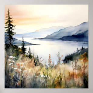 Impresión de pintura de acuarela de paisajes de mo