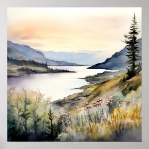 Impresión de pintura de acuarela de paisajes de mo