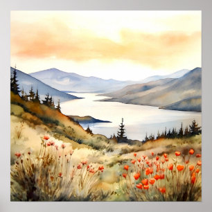 Impresión de pintura de acuarela de paisajes de mo