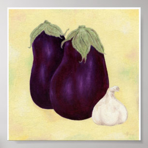 Impresión de pintura de berenjenas y ajo