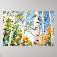 Impresión de pintura de color de agua de bosque Bi