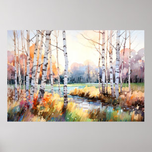 Impresión de pintura de color de agua de bosque pa