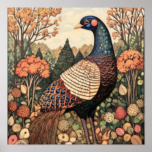 Impresión de pintura de época de algodón de faisán (Frente)