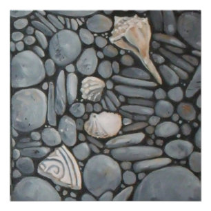 Impresión de pintura de guijarros y conchas de pla