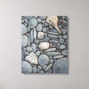Impresión de pintura de guijarros y conchas de pla