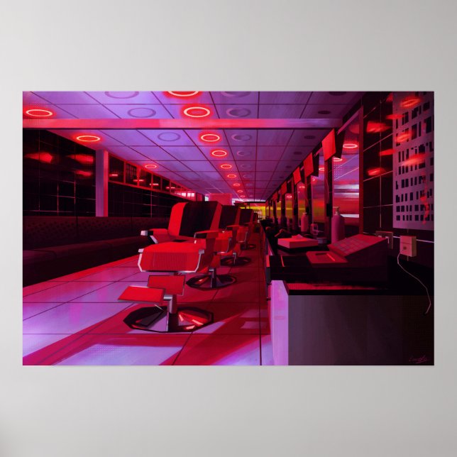 Impresión de pintura digital de barbería neon (Frente)