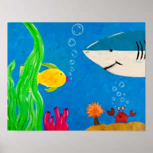 Impresión de pintura feliz de tiburón