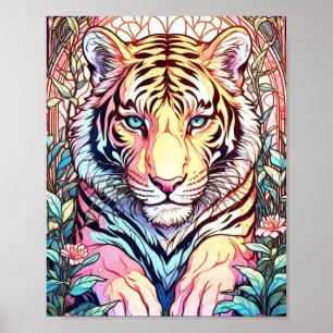 Impresión de pintura surrealista de tigre floral