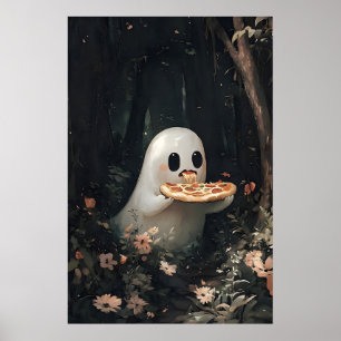 Impresión de pizza comiendo fantasmas, Halloween C