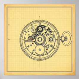 Impresión de plano de reloj de bolsillo vintage