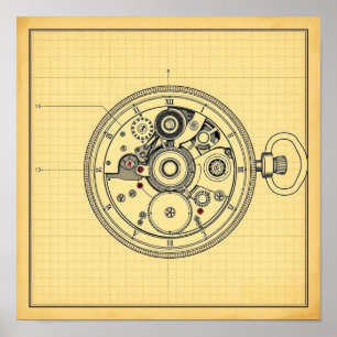 Impresión de plano de reloj de bolsillo vintage