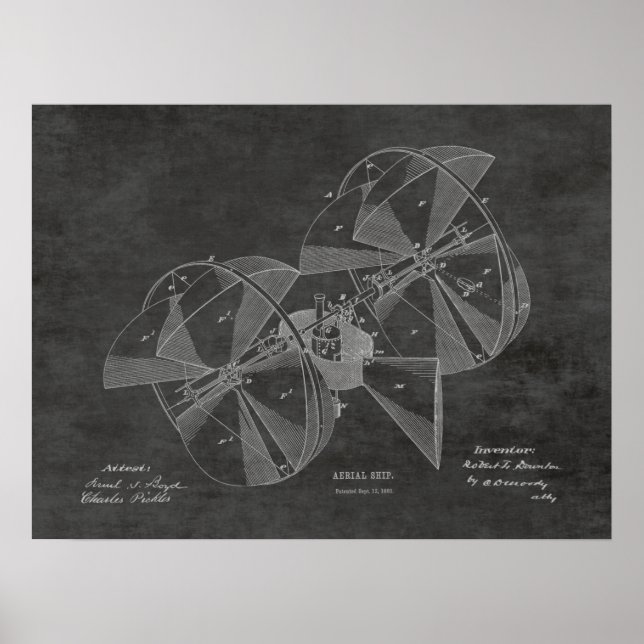 Impresión de planos de patente de avión de 1882 de (Frente)