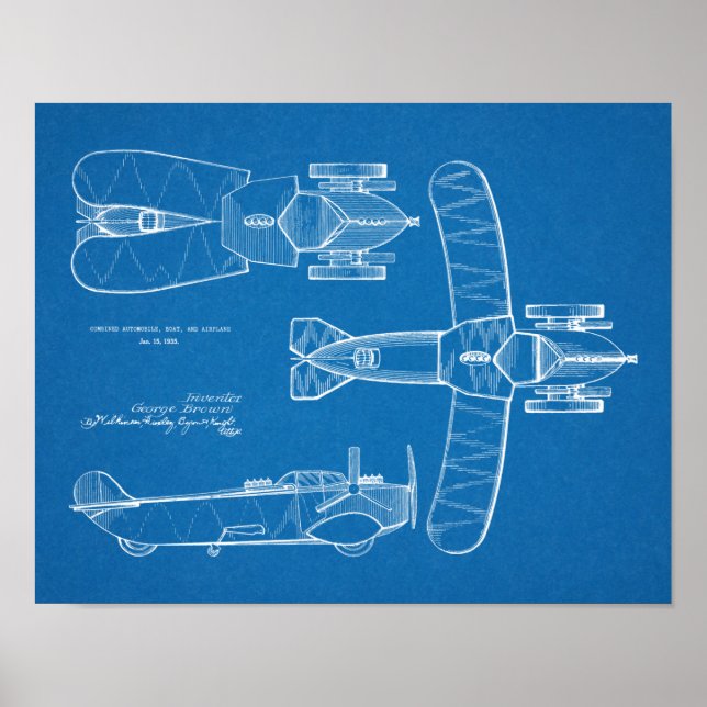 Impresión de planos de patentes de aviones de auto (Frente)