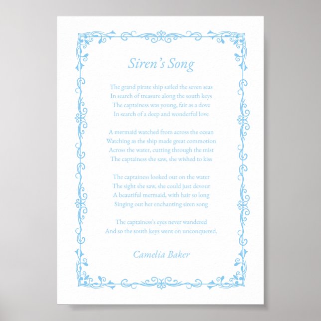 Impresión de poema de la canción de la Sirena (Frente)