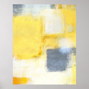 Impresión de Poster de arte abstracto gris y amari