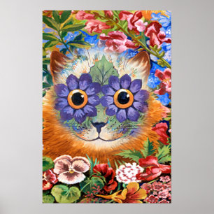Impresión de Poster de arte de gatos de flores de 