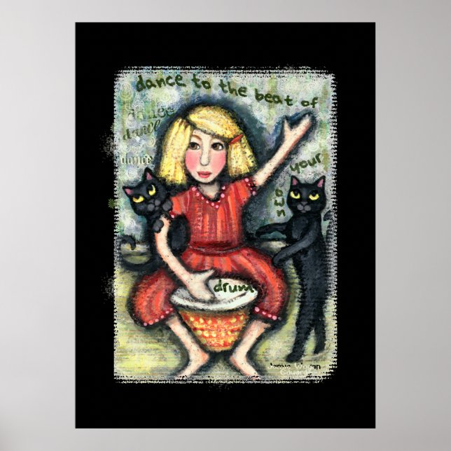 Impresión de Poster de arte de gatos negros bailan (Frente)