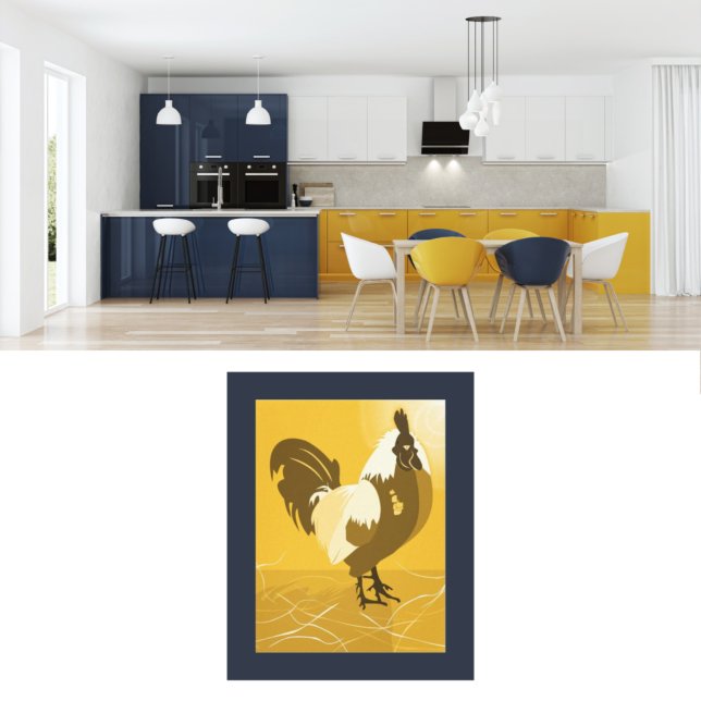 Impresión de Poster de arte de la pared de la coci (Yellow Rooster Country Kitchen Wall Art)