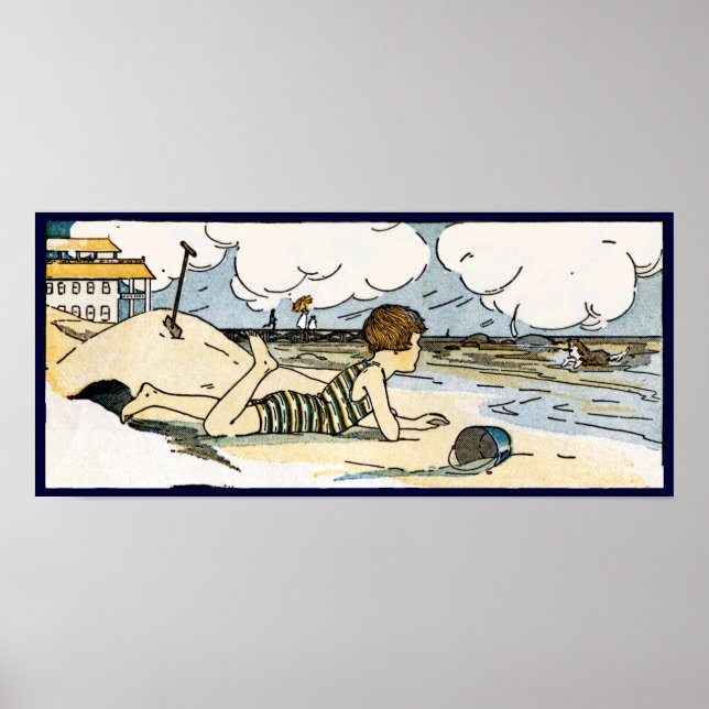 Impresión de Poster de arte infantil en la playa (Frente)