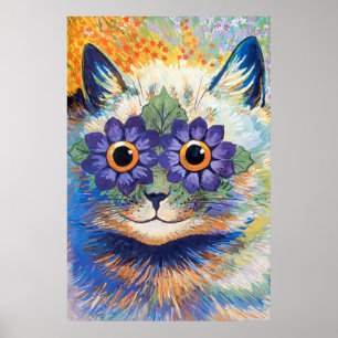 Impresión de Poster de arte para gatos de flor de
