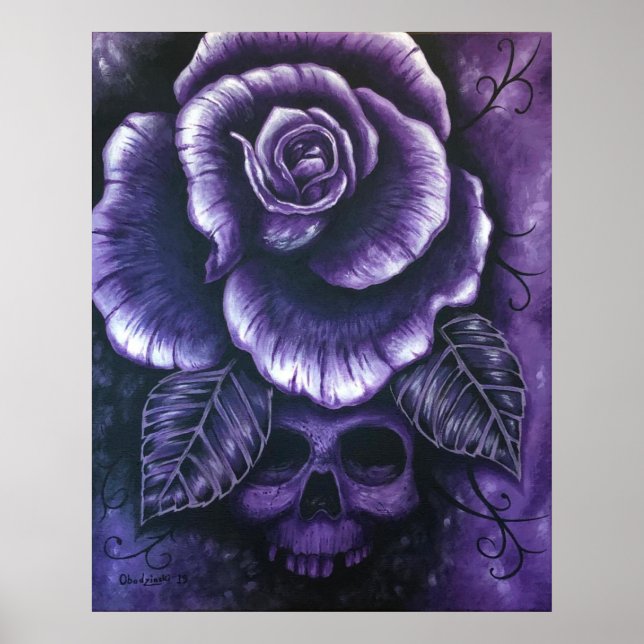 Impresión de Poster de arte Rosa de cráneo "Purple (Frente)