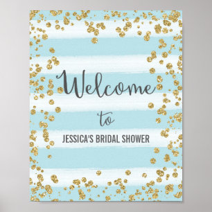 Impresión de Poster de bienvenida azul y oro