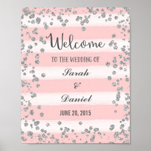 Impresión de Poster de bienvenida rosa y plateado