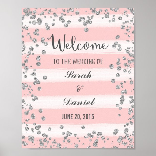 Impresión de Poster de bienvenida rosa y plateado (Frente)