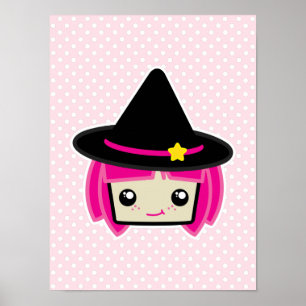Impresión de Poster de brujas rosa de Kawaii
