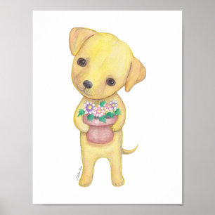 Impresión de Poster de cachorro de Labrador amaril