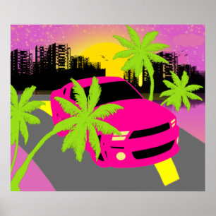 Impresión de Poster de coches rosa caliente
