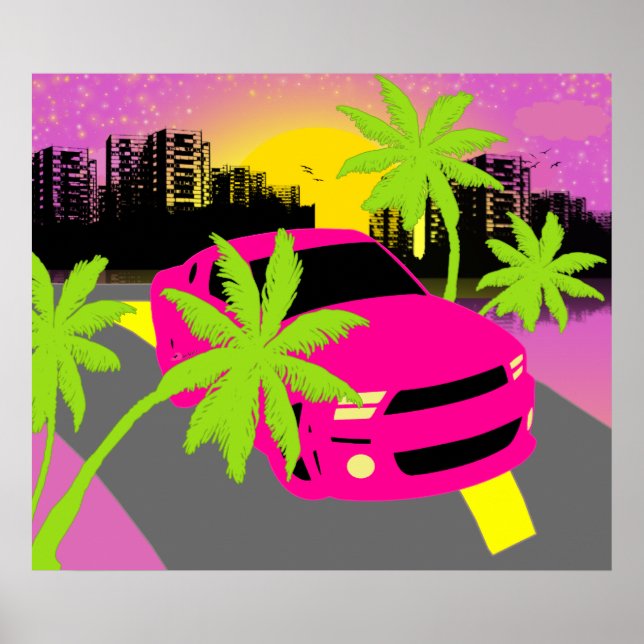 Impresión de Poster de coches rosa caliente (Frente)
