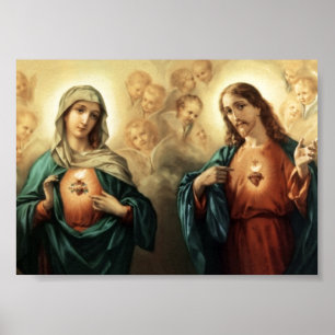 Impresión de Poster de corazón sagrado e inmaculad