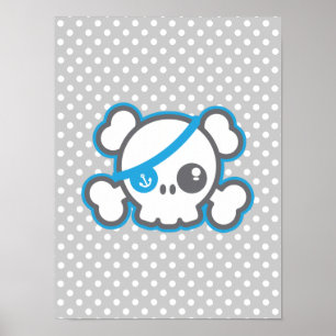 Impresión de Poster de cráneo pirata de Kawaii