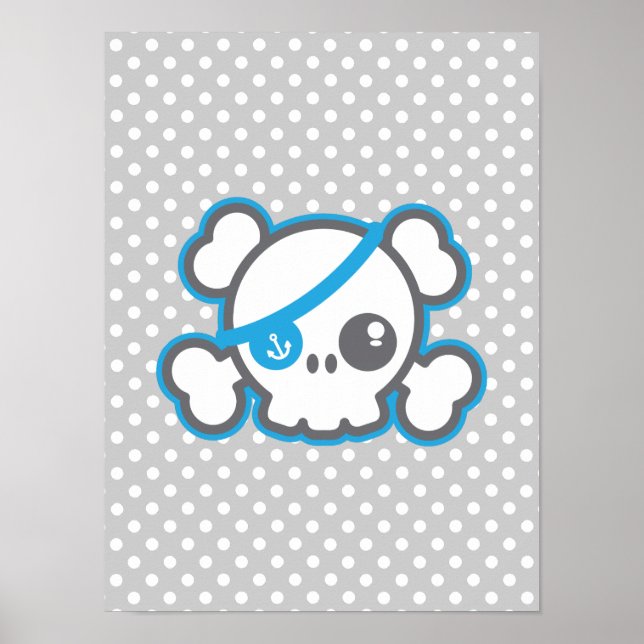 Impresión de Poster de cráneo pirata de Kawaii (Frente)