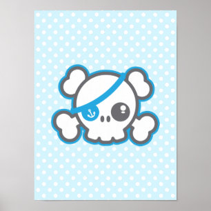Impresión de Poster de cráneo pirata de Kawaii