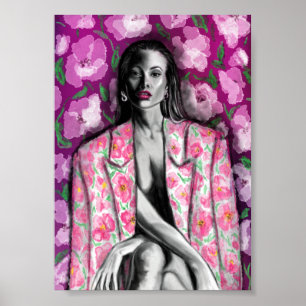 Impresión de Poster de fantasía de mujer floral -