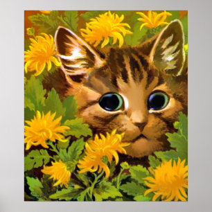 Impresión de Poster de gato entre flores
