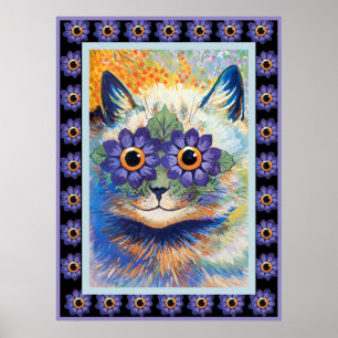Impresión de Poster de gatos de flores hippy vinta