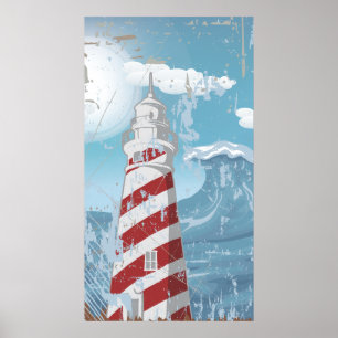 Impresión de poster de gruns de faro blanco rojo v